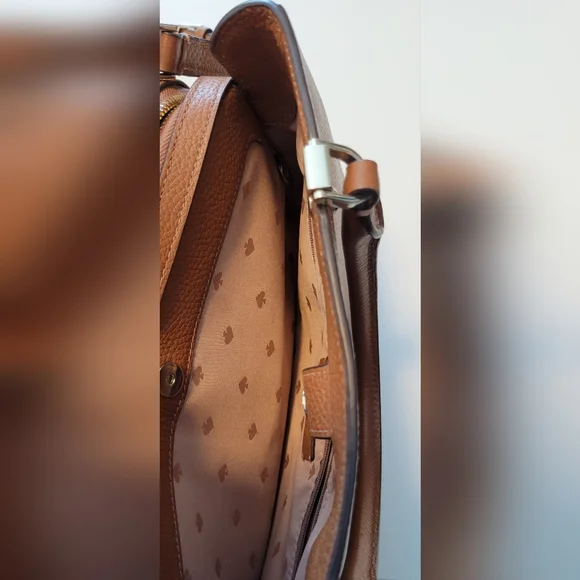 KATE SPADE Leila Brown Leather Satchel Triple Compartment 11" X 8" X 5" - Picture 4 of 15